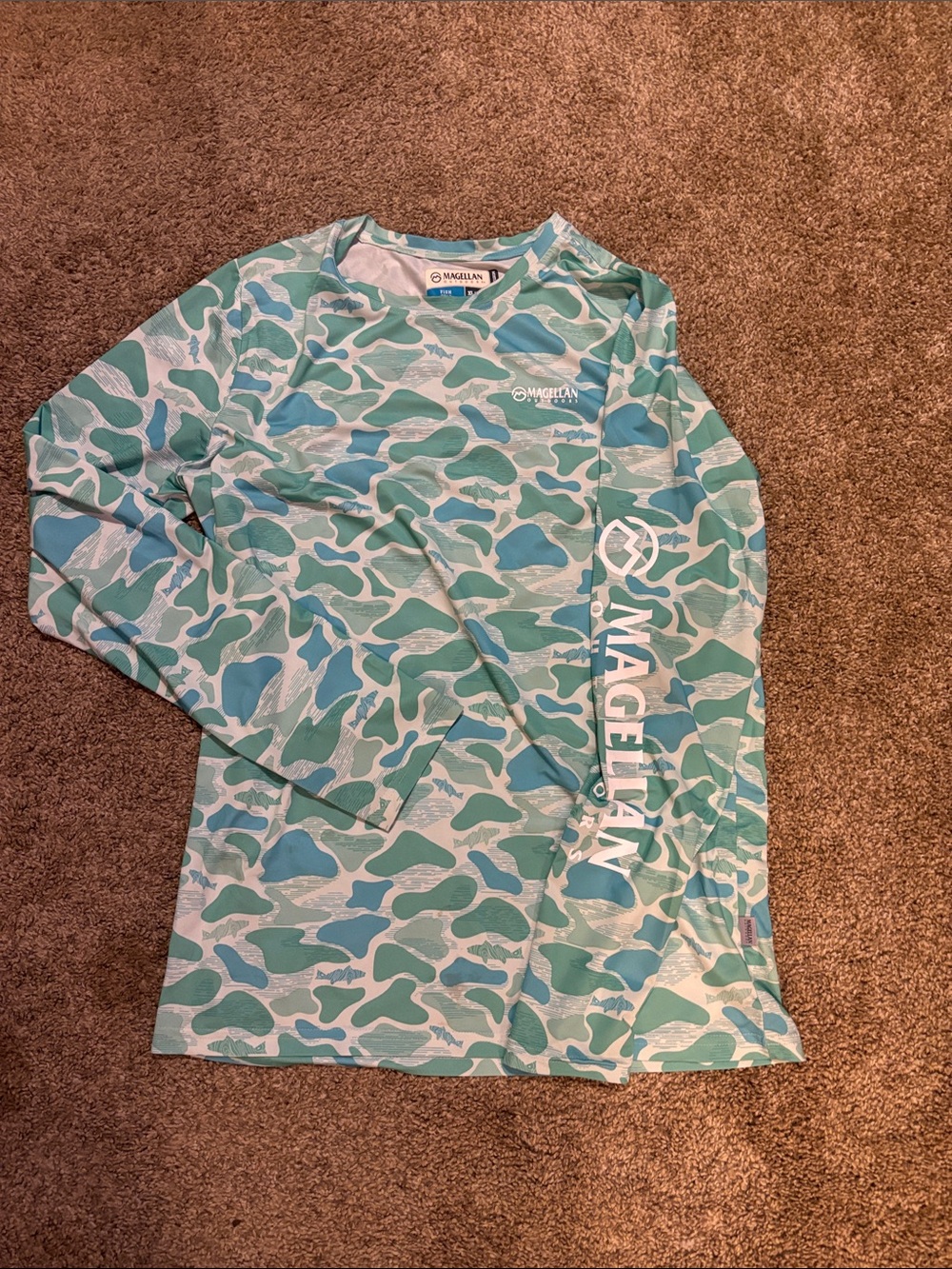 Magellan Outdoors Kids Long-Sleeve Swim Rashguard in Aqua and White Camo